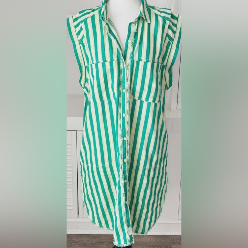Free People We The Free Green Striped Shirt Midi Dress size S - Picture 13 of 13